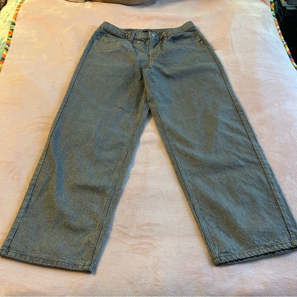 Wild Fable mid rise relaxed straight gray jeans with glitter embellishment 12